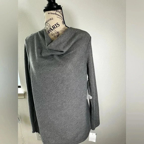 NWT Liz Clairbone heather gray long sleeve top draped cowl neck Relaxed Fit Smal - Picture 1 of 8